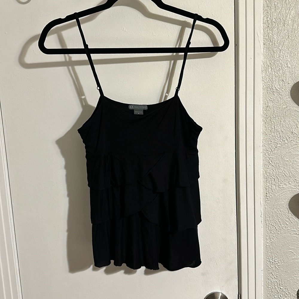 Black Armani Exchange ruffled tiered, tank top size med